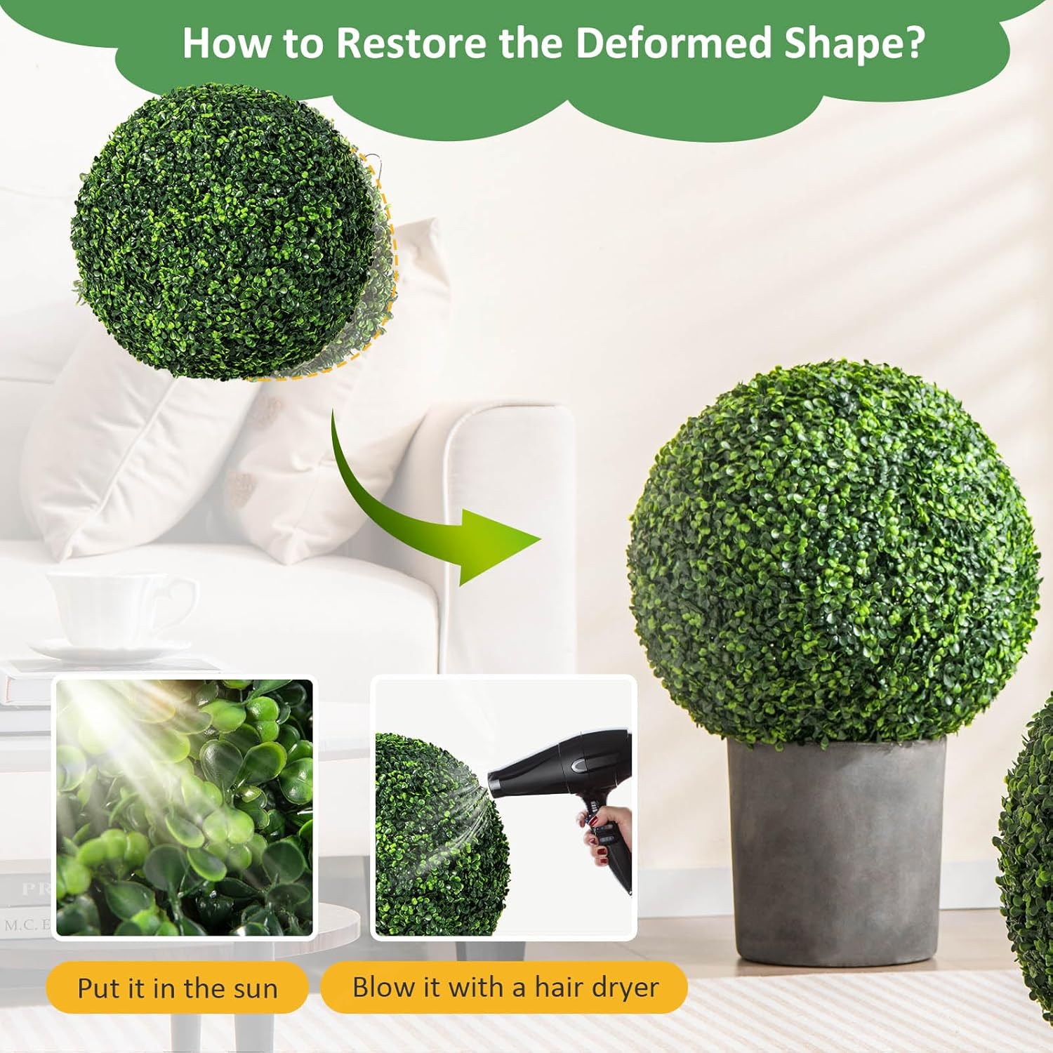 GOFLAME 2PCS 19 Inch Artificial Boxwood Topiary Balls