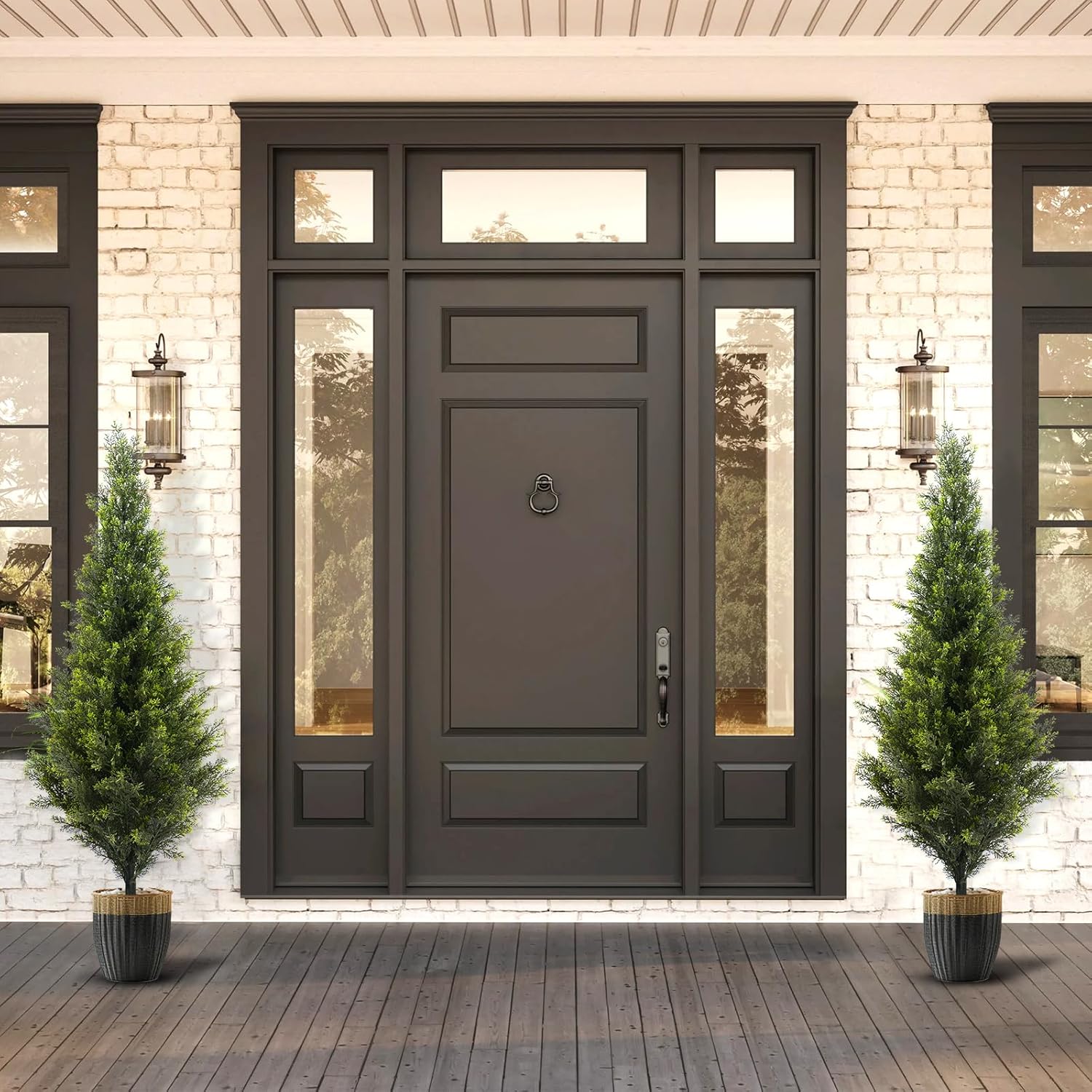 ENGREEN Artificial Cedar Topiary Trees 4FT Tall 2 Set