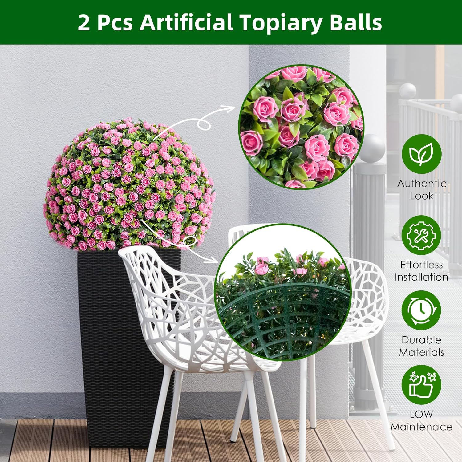 Garvee 177 Inch Artificial Topiary Balls Set of 2 Pink Rose