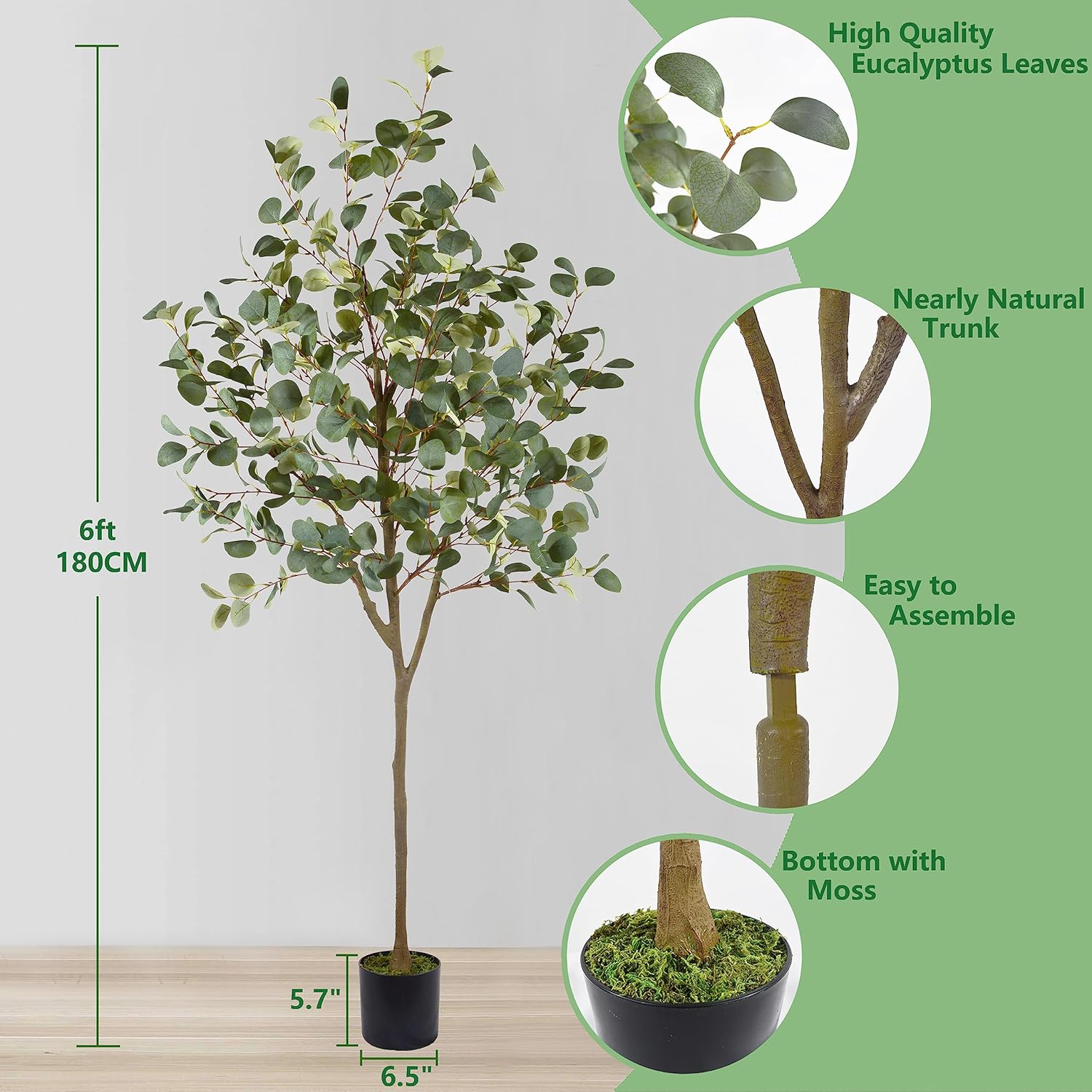 6ft Tall Artificial Eucalyptus Tree with Basket