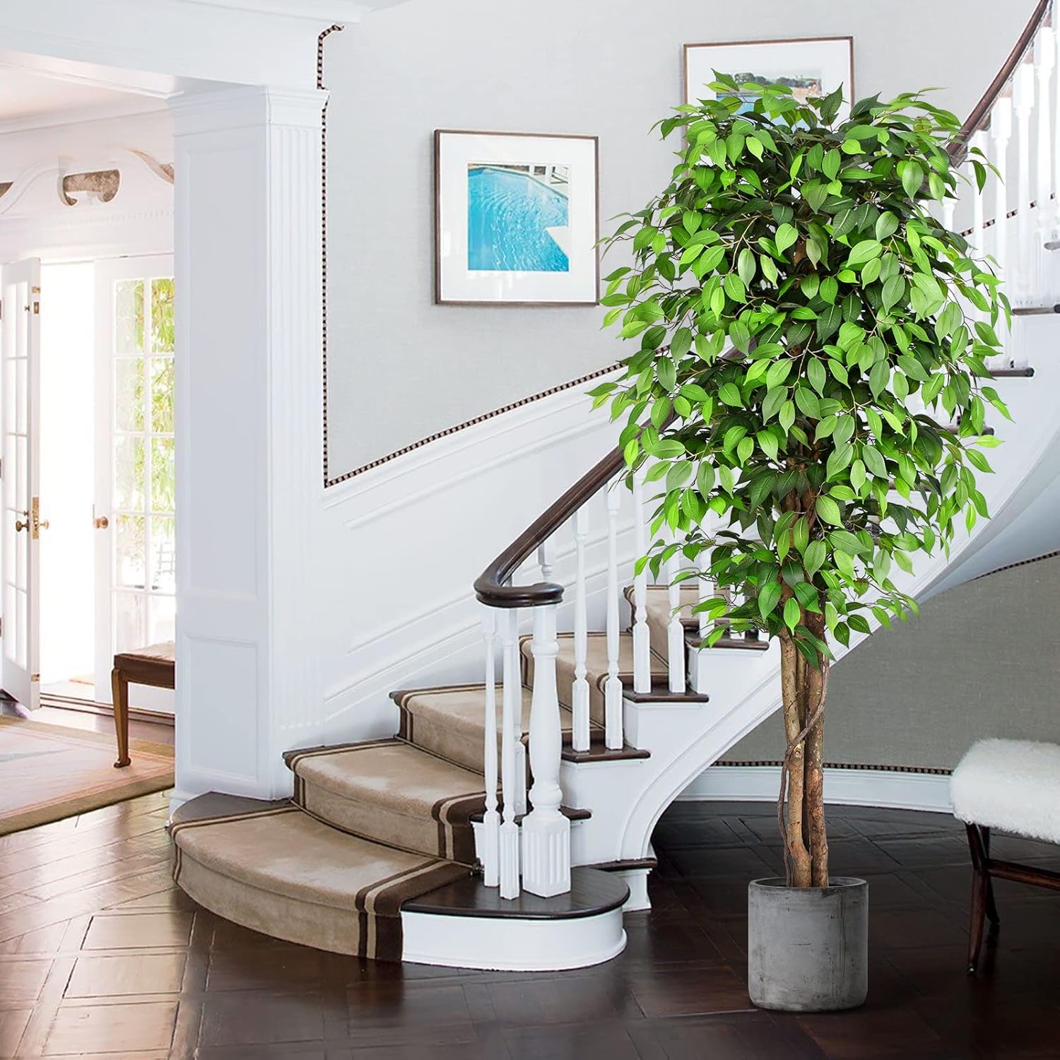 7ft Ficus Artificial Tree with Realistic Leaves and Moss