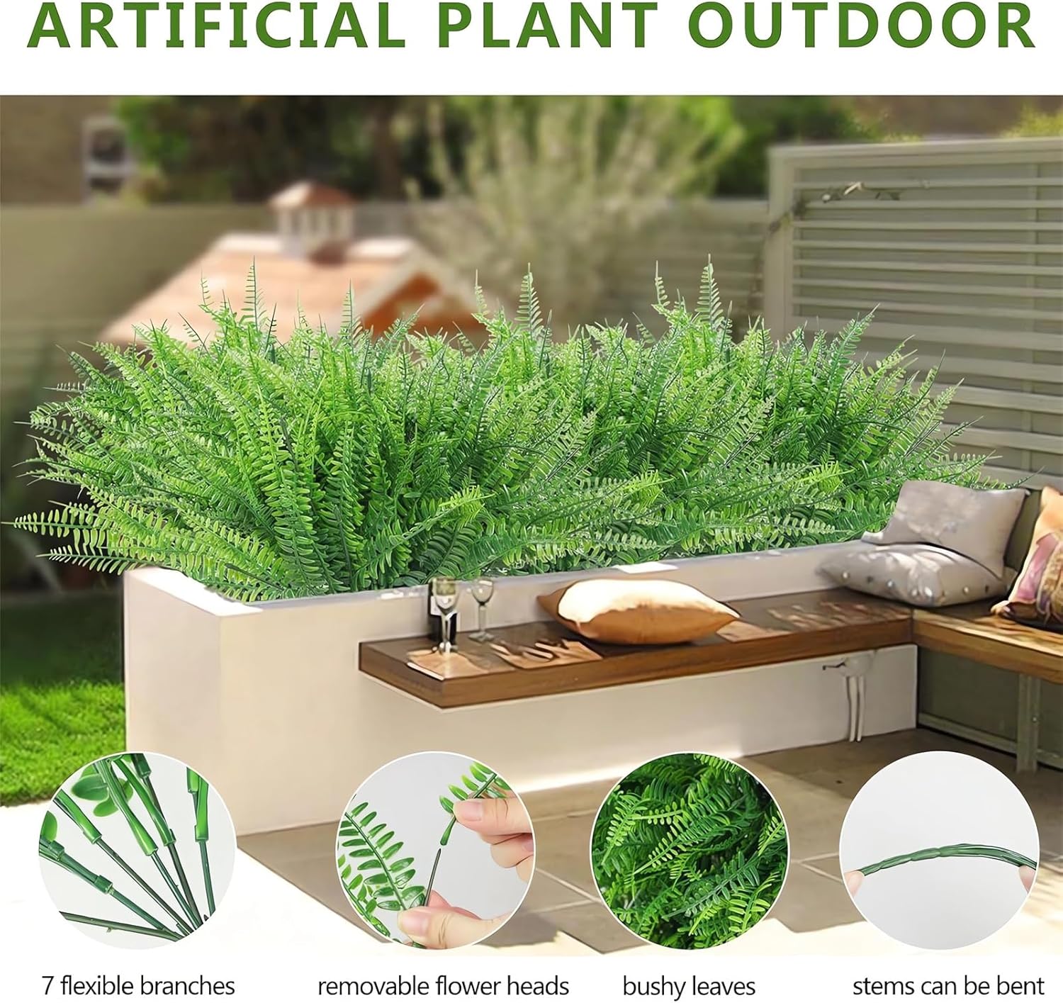 UV Resistant Lifelike Artificial Boston Fern Set of 2