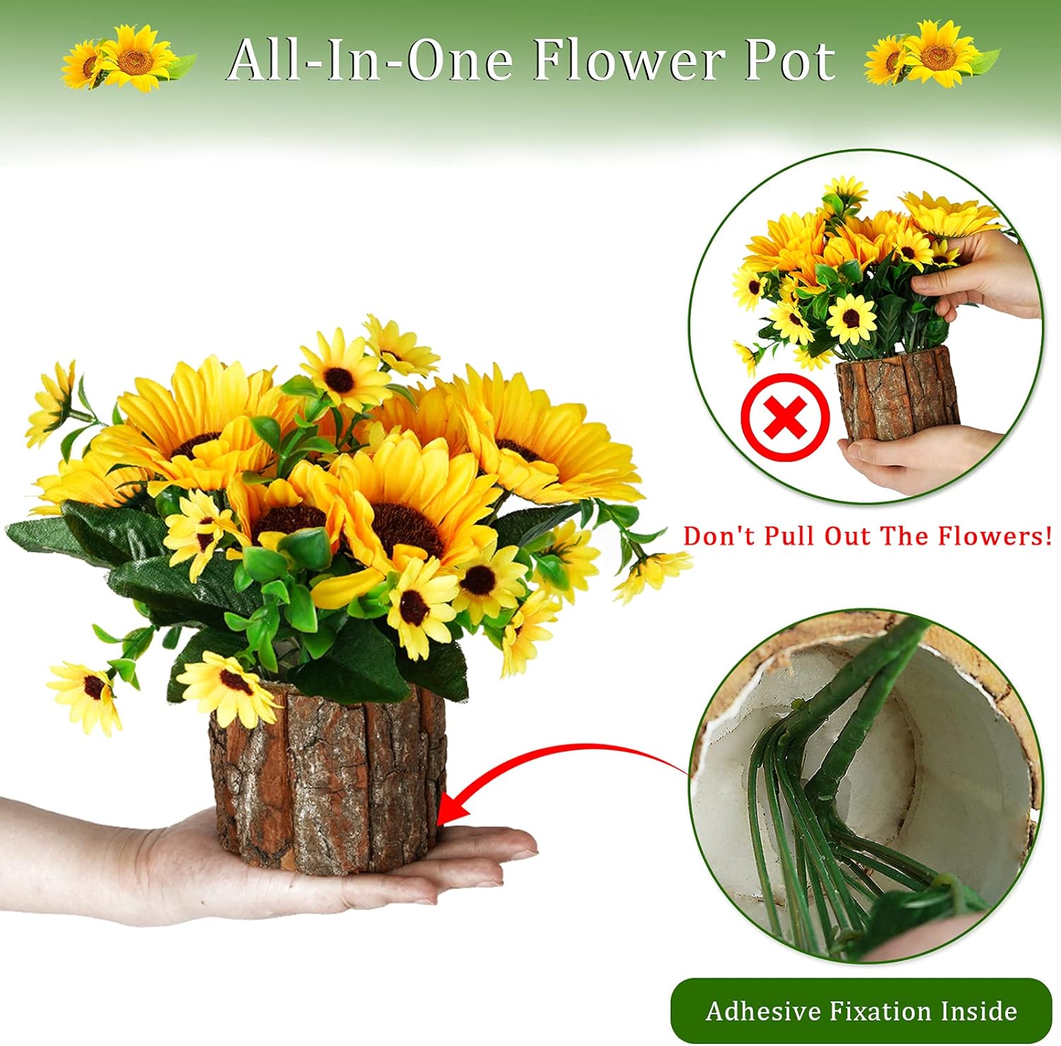 Lilithye Artificial Silk Sunflower Flower Vase Set of 2