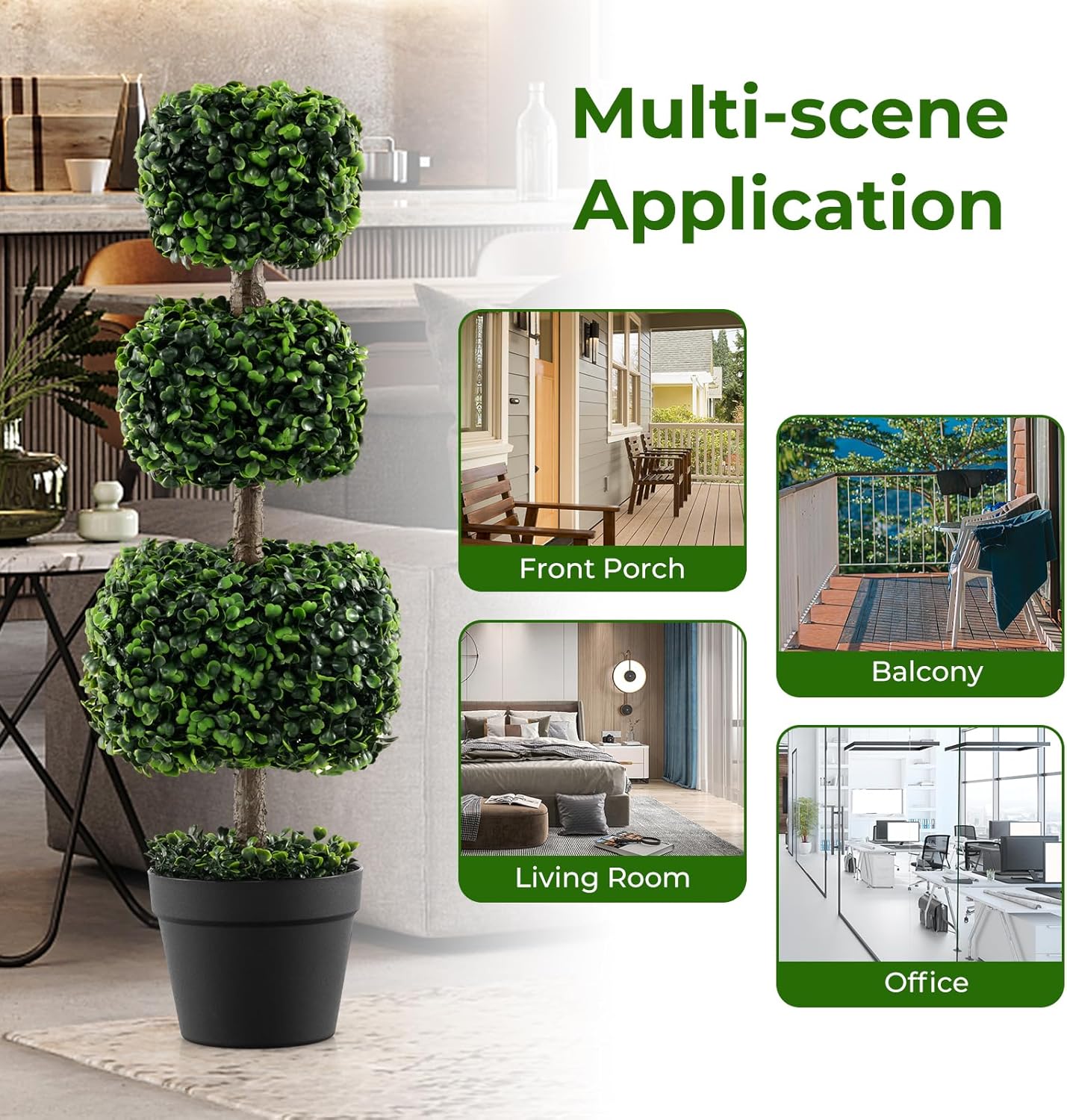GOFLAME 35 Inch Artificial Boxwood Topiary Tree