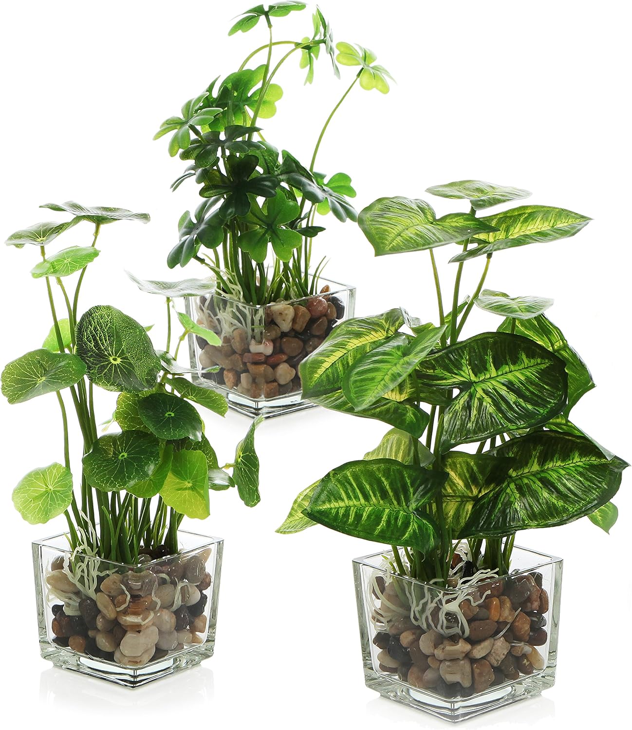 MyGift Set of 3 Fake Plants with Clear Glass Pots