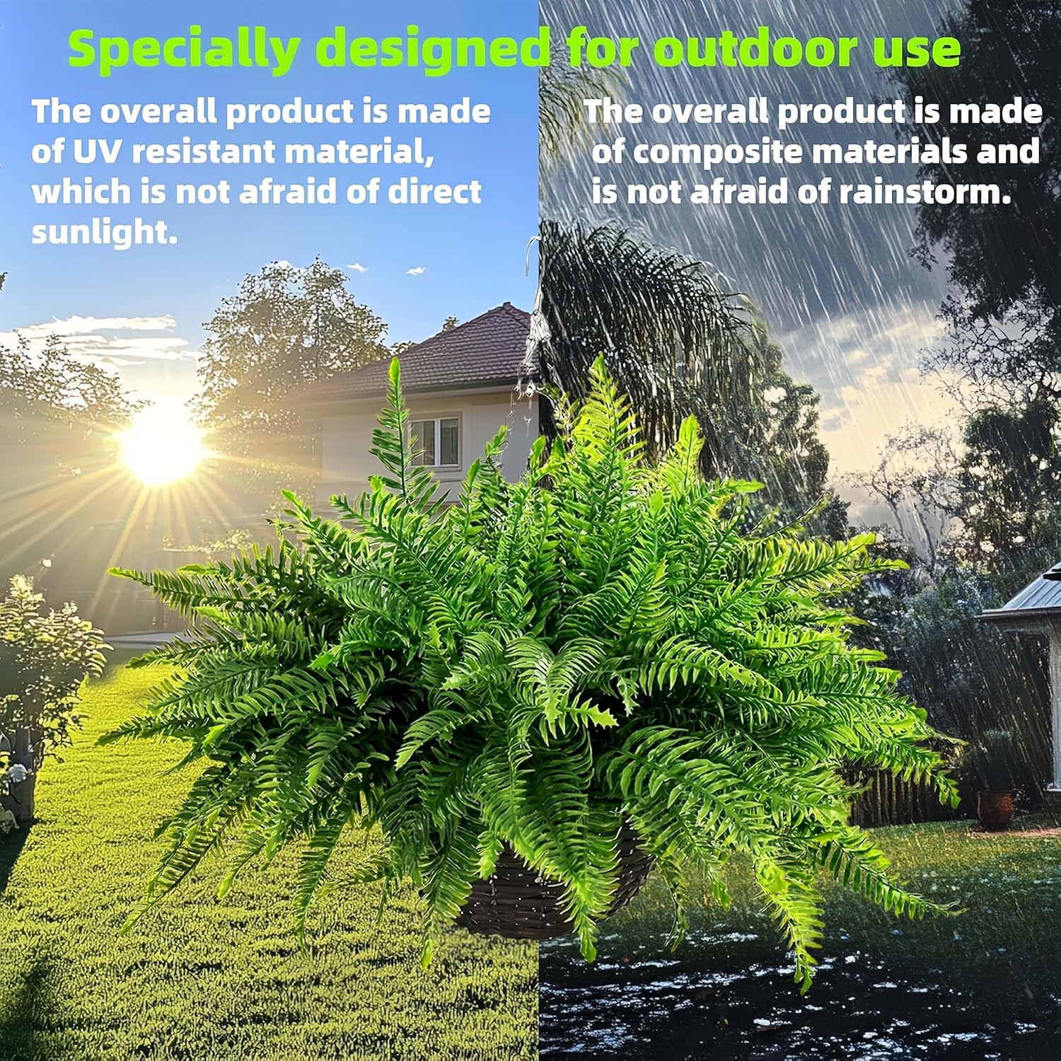Qianyun Fake Fern Artificial Plants 2-Pack Hanging Decor
