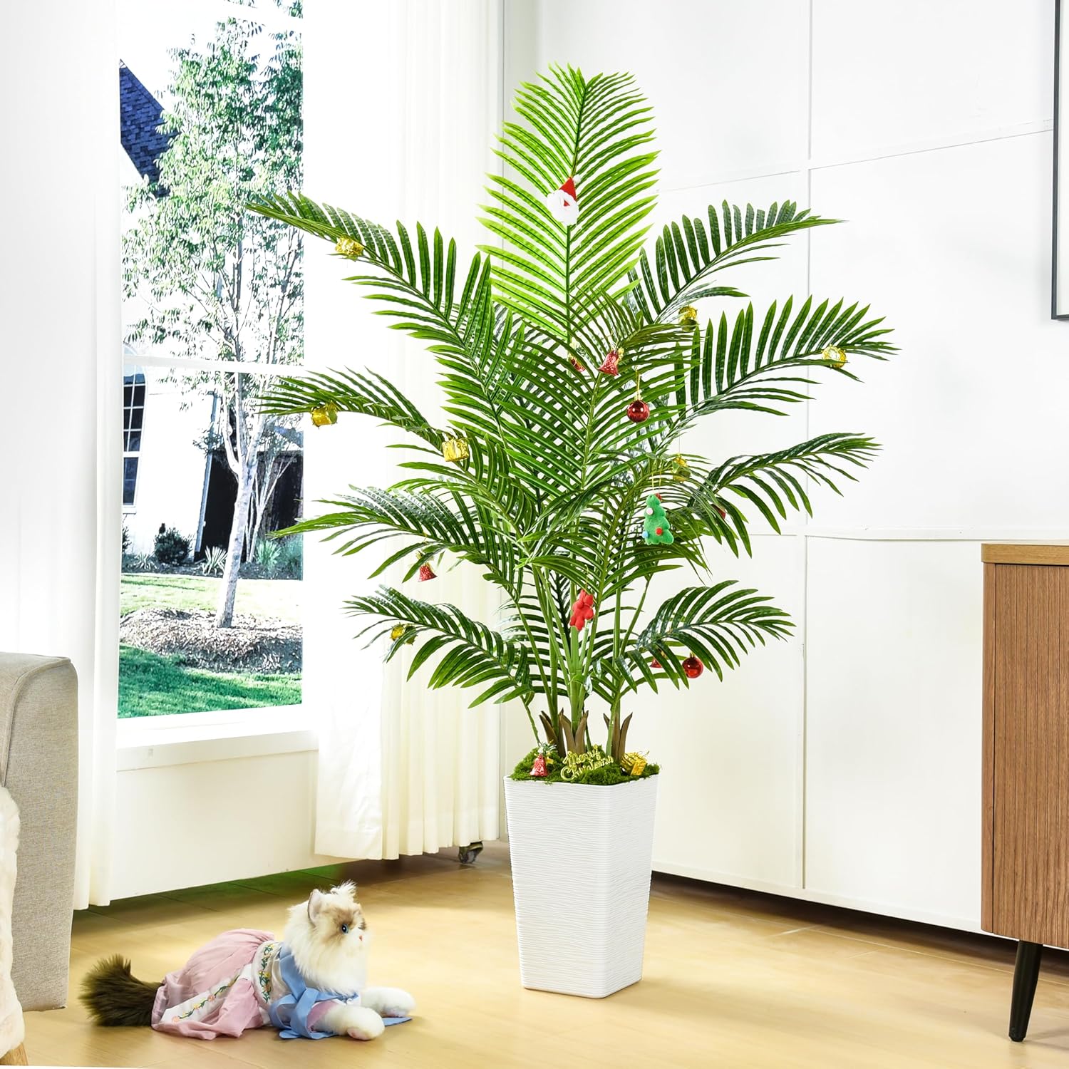 White Tall Planter Artificial Palm Tree with Artificial Silk Leaves
