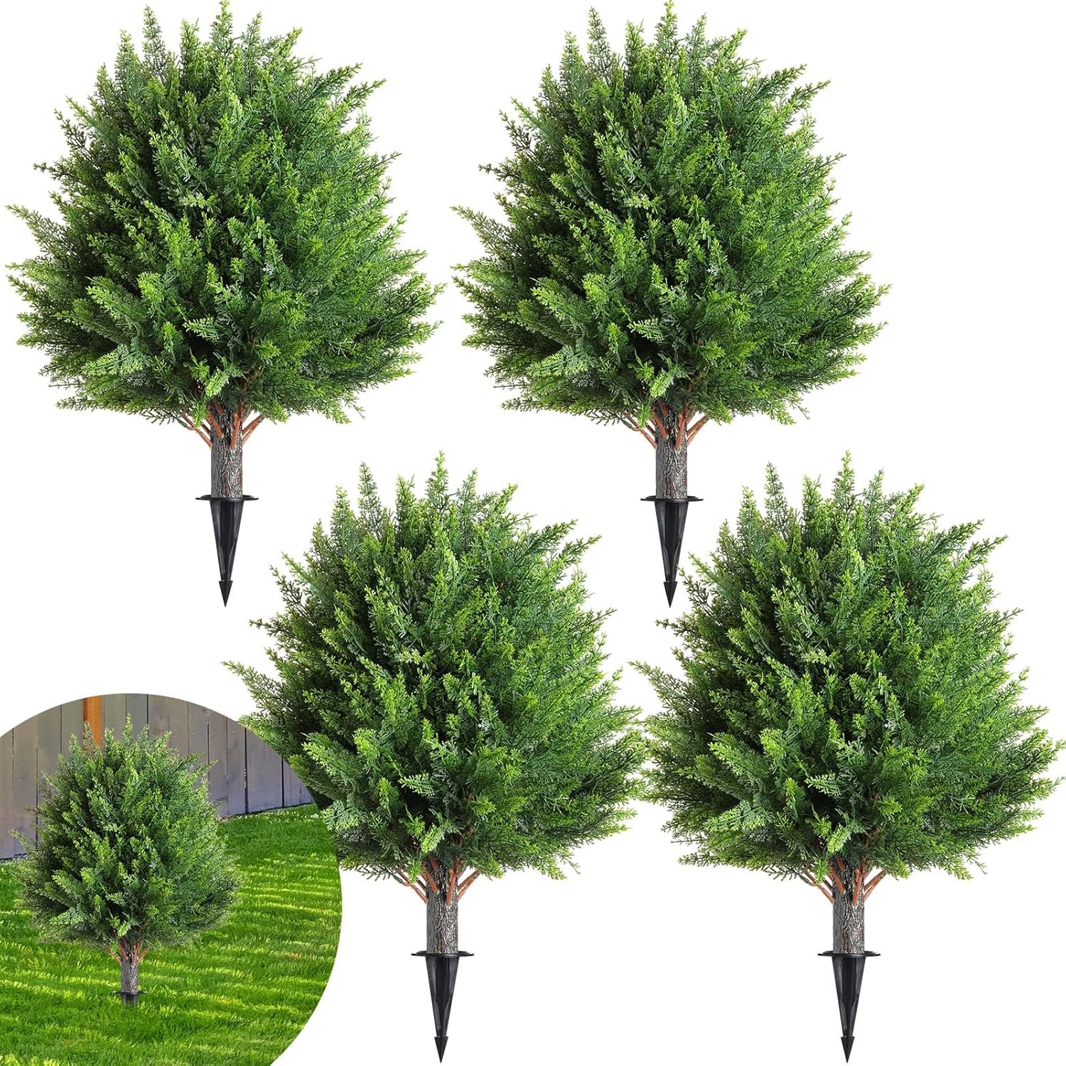 4 Pcs 21 Inch Artificial Cedar Topiary Trees with Ground Spike