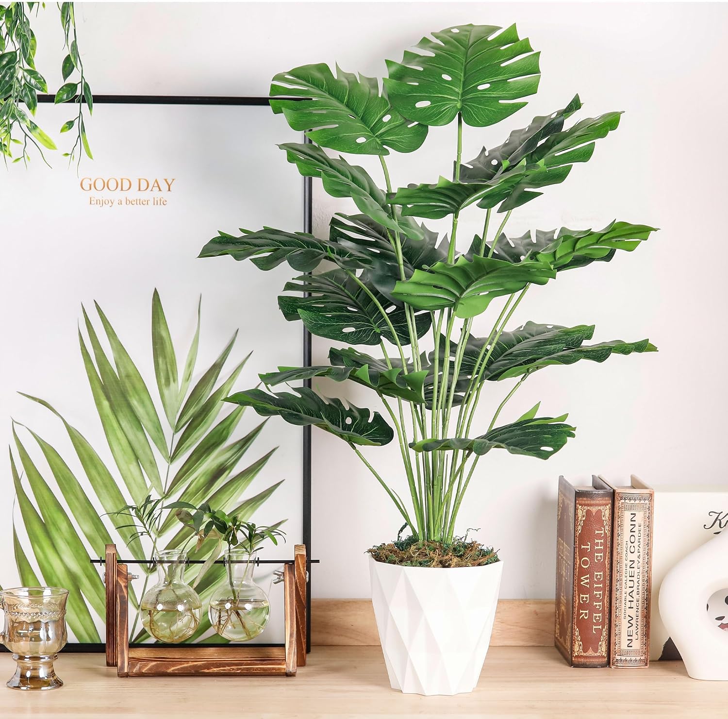 Der Rose 28 Inch Artificial Monstera Plant with White Pot