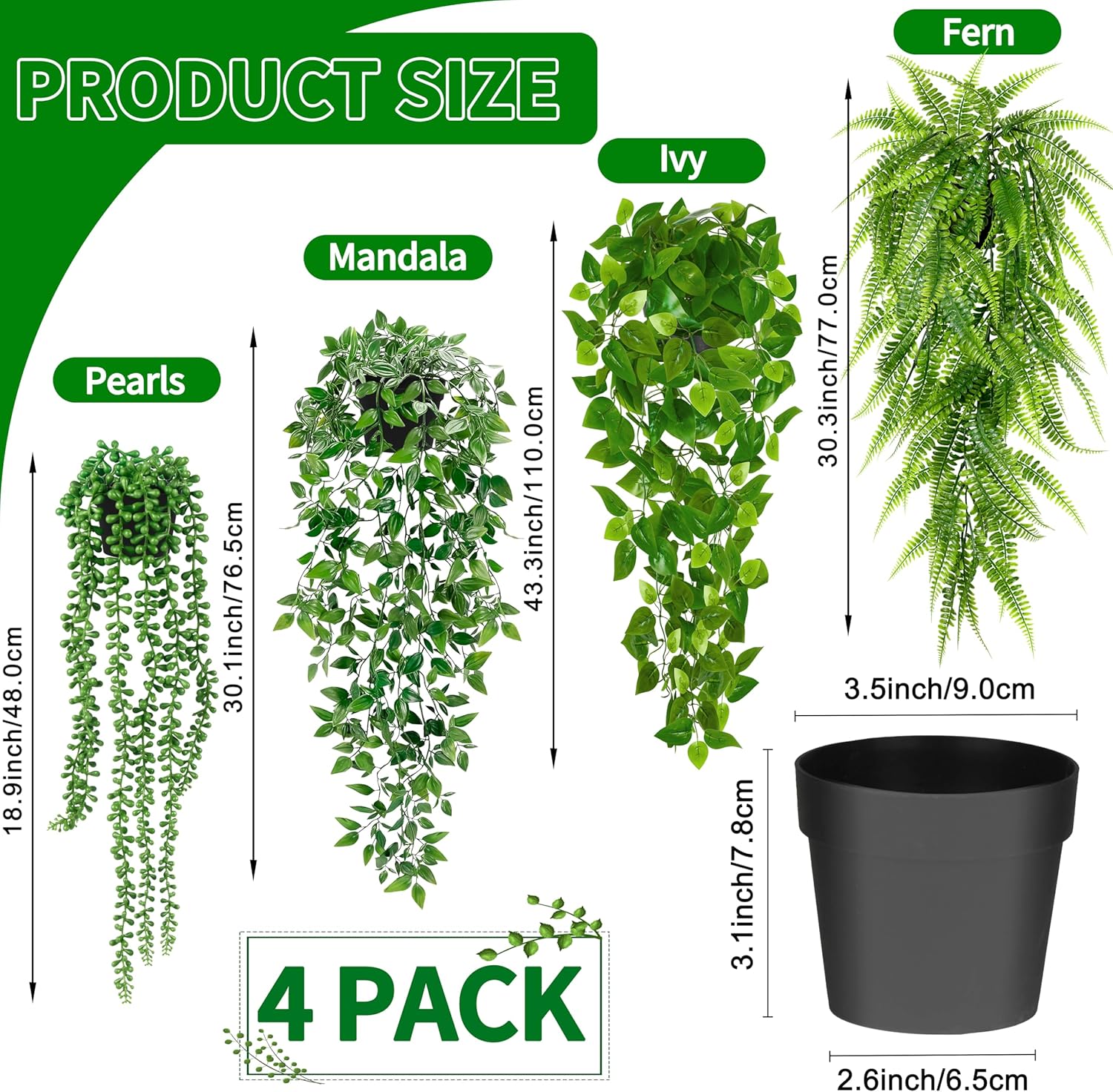 4 Pack Artificial Hanging Plants for Home Decor