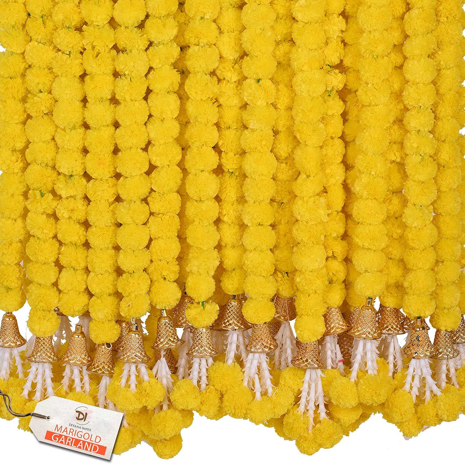 DIYANA IMPEX Yellow Marigold Garland 5 Pcs 5 Feet Long Artificial Flowers