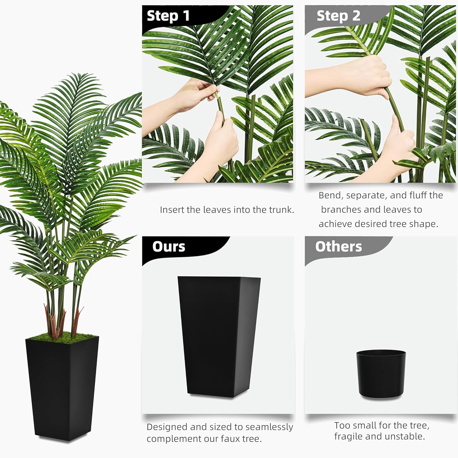 Astidy Artificial Palm Tree 5FT - Fake Tropical Areca Plant with Black Planter