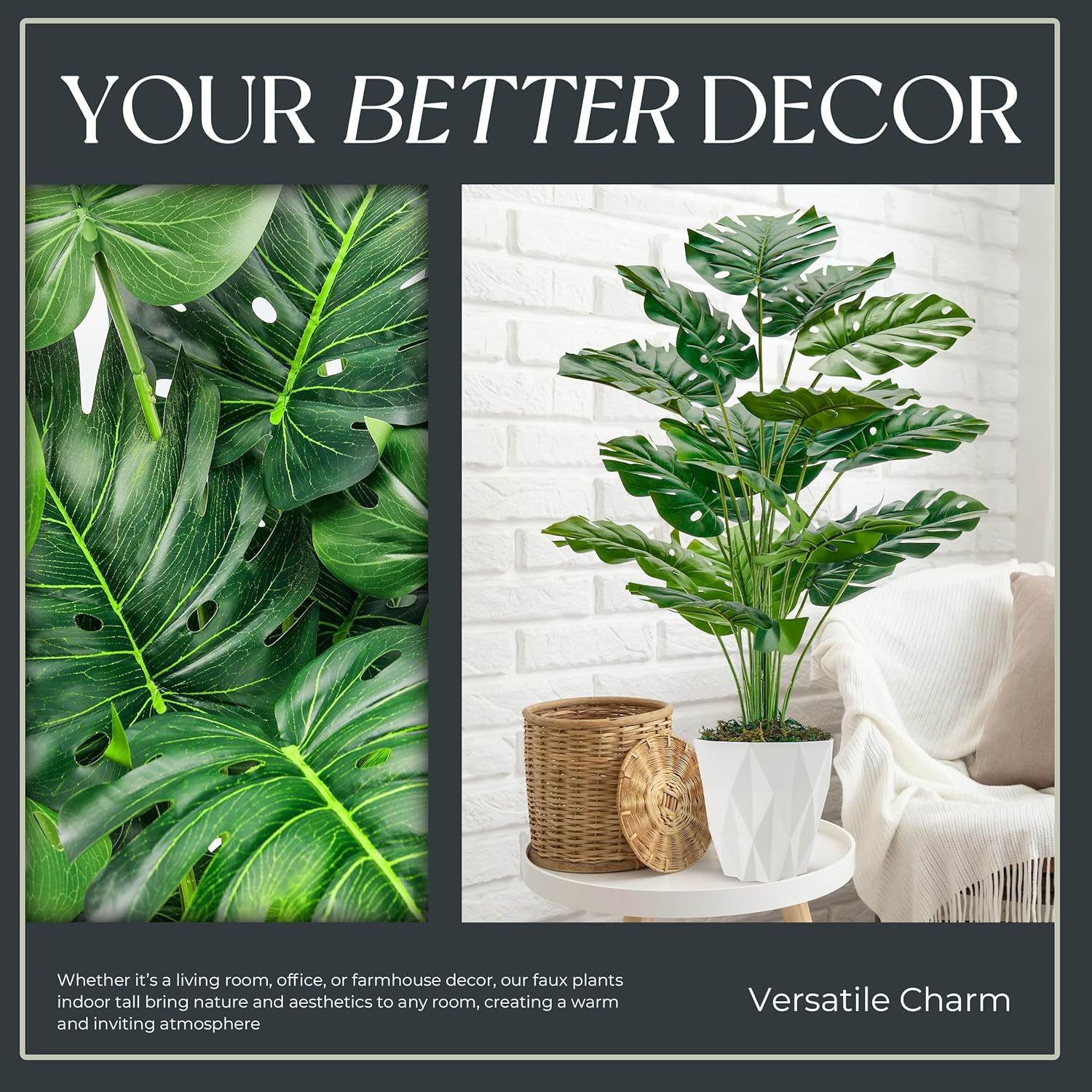 Der Rose 28 Inch Artificial Monstera Plant with White Pot