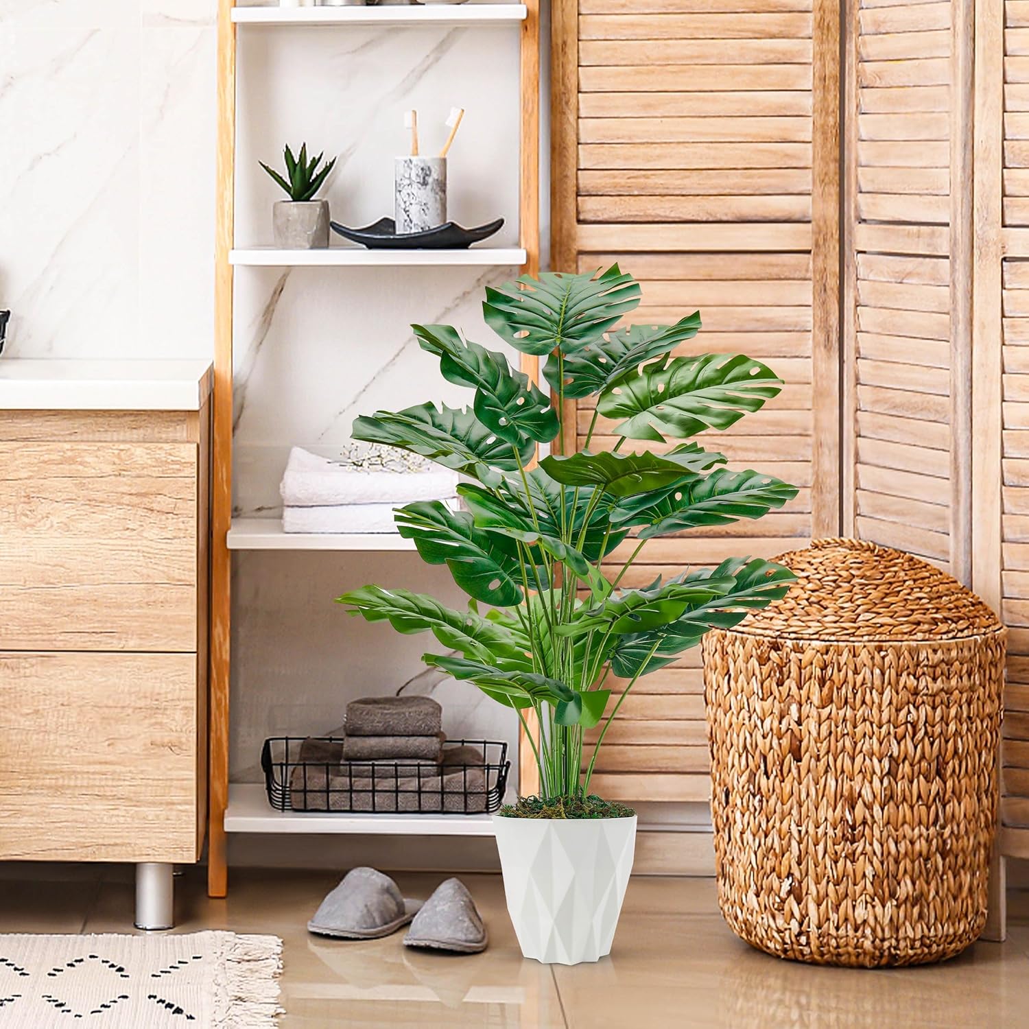 Der Rose 28 Inch Artificial Monstera Plant with White Pot