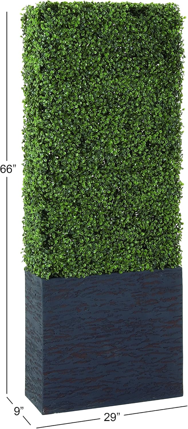 Deco 79 Artificial Topiary Boxwood Hedge with Black Cement Planter
