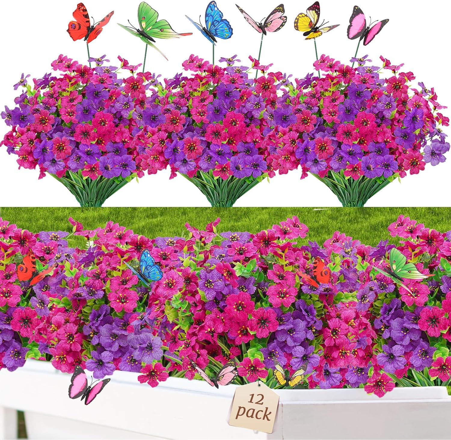 Yastouay 12 Bundles Artificial Flowers for Outdoor Decor