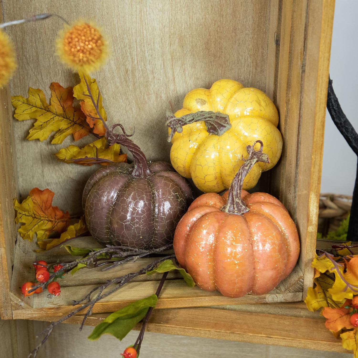 Northlight Crackle Finish Fall Pumpkins Set of 3