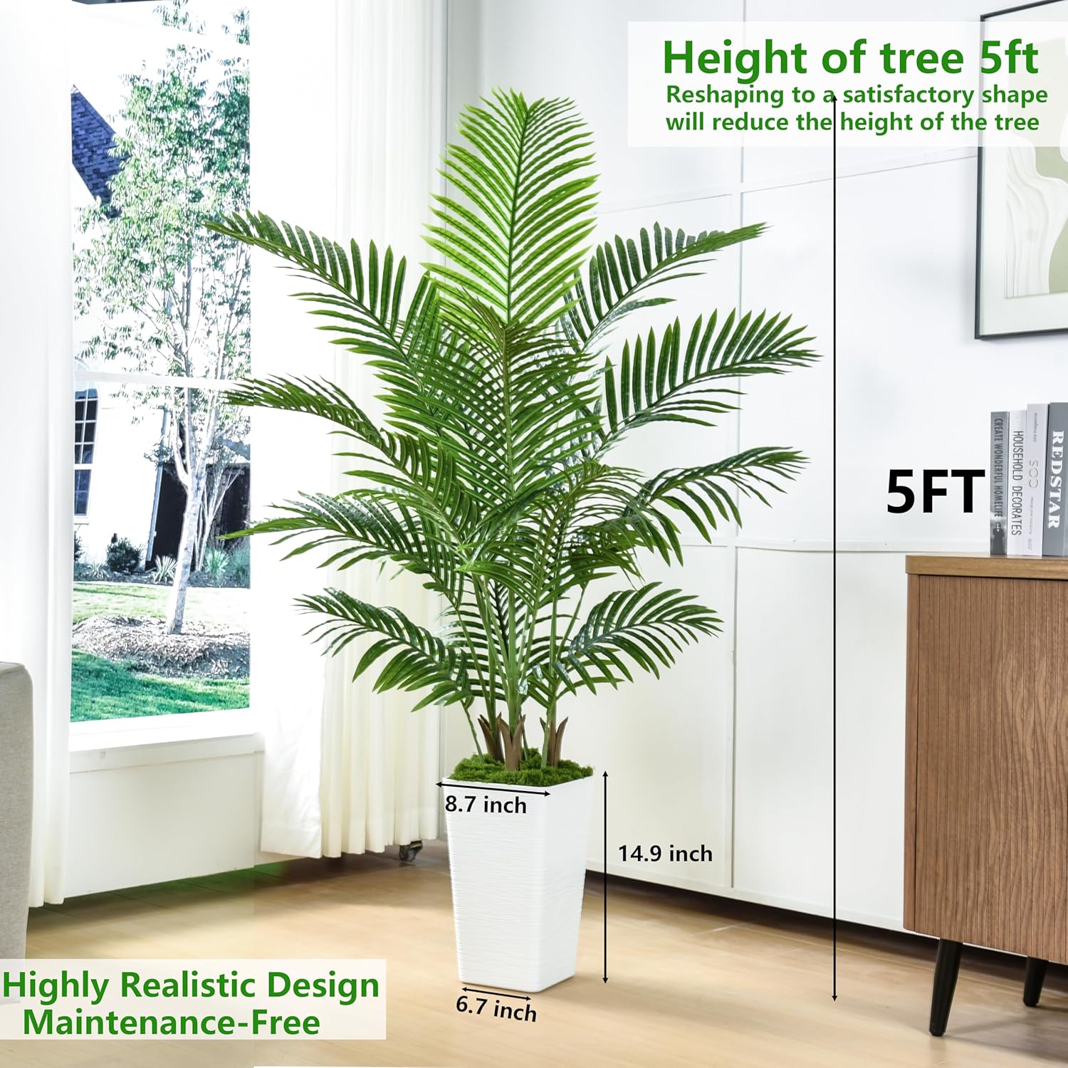 White Tall Planter Artificial Palm Tree with Artificial Silk Leaves
