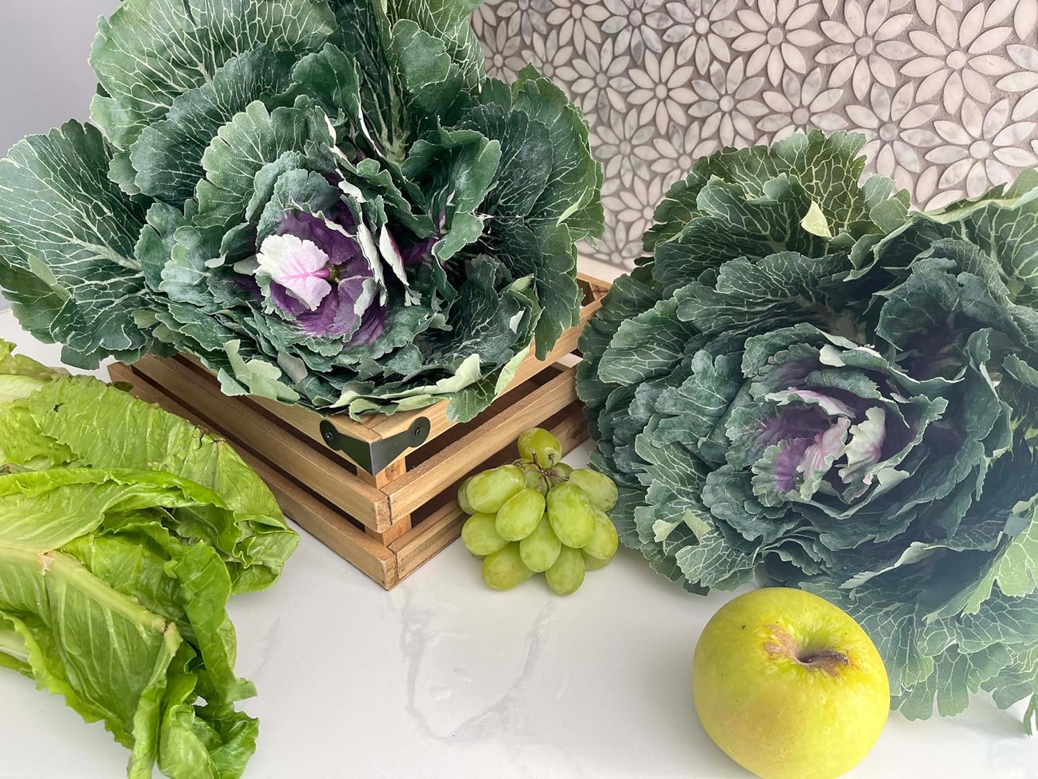 Admired By Nature Artificial Cabbage Plant Set 2 Pc Green