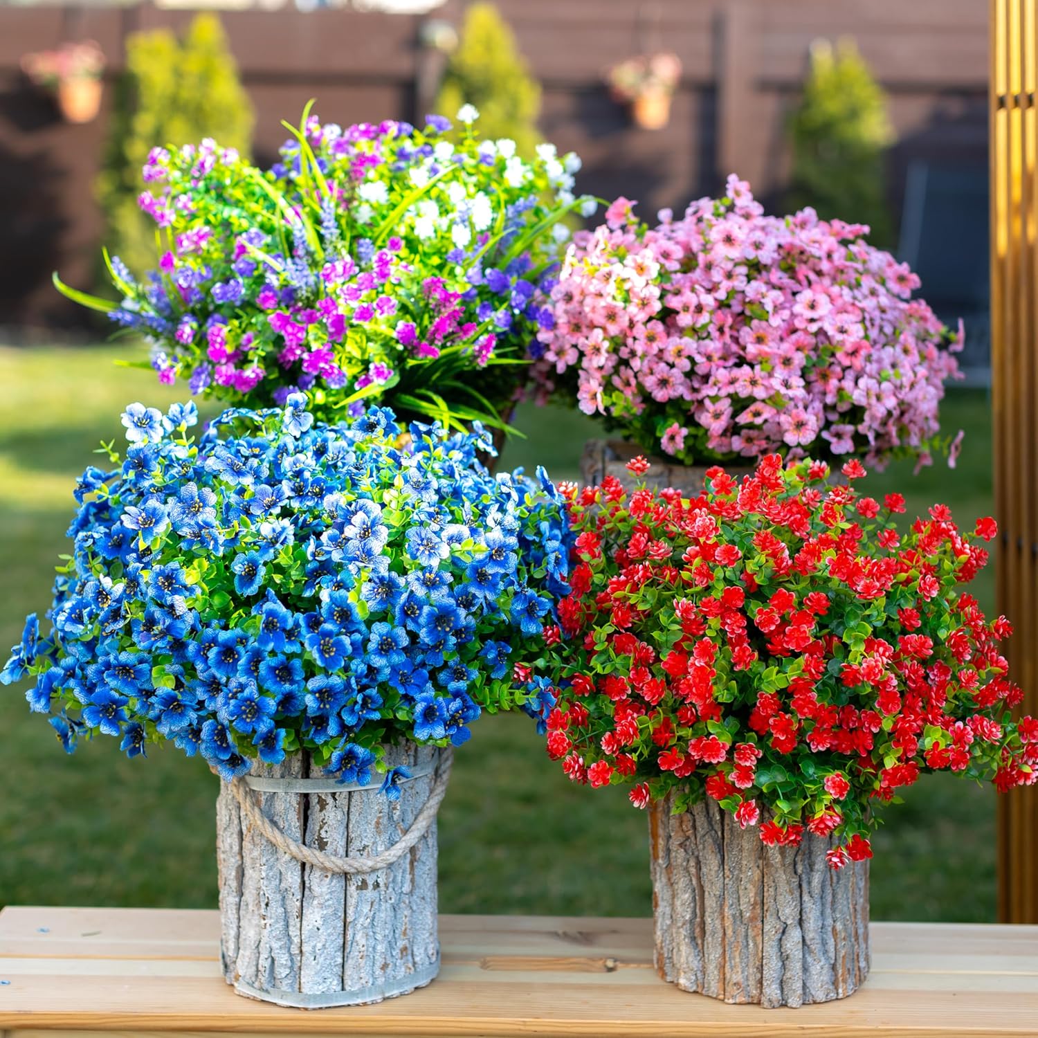 16 Bundle Artificial Flowers for Outdoor Decoration Blue