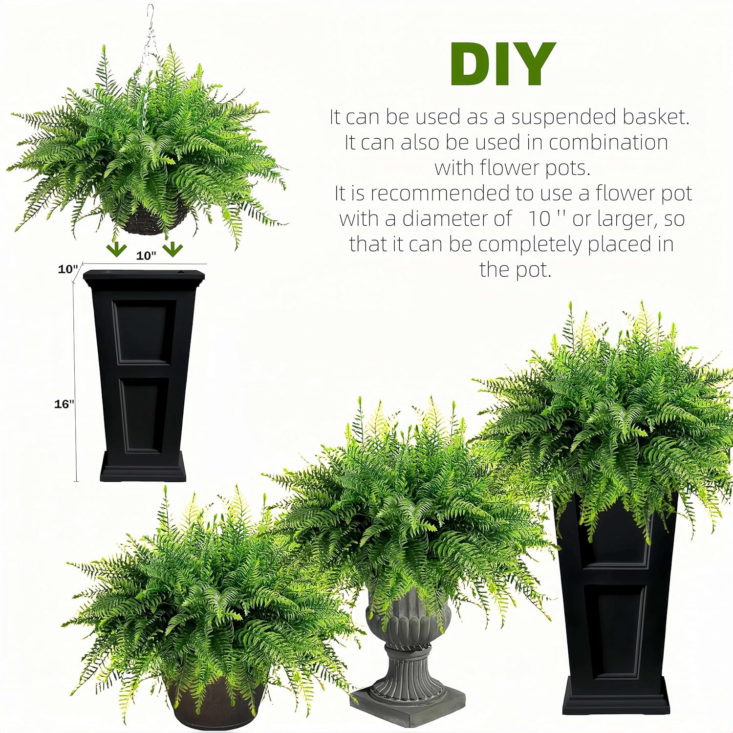Qianyun Fake Fern Artificial Plants 2-Pack Hanging Decor