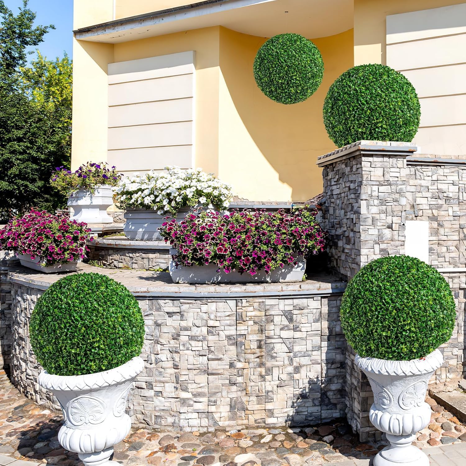 DANF 2 Pack Artificial Topiary Boxwood Balls 19 Inch Green
