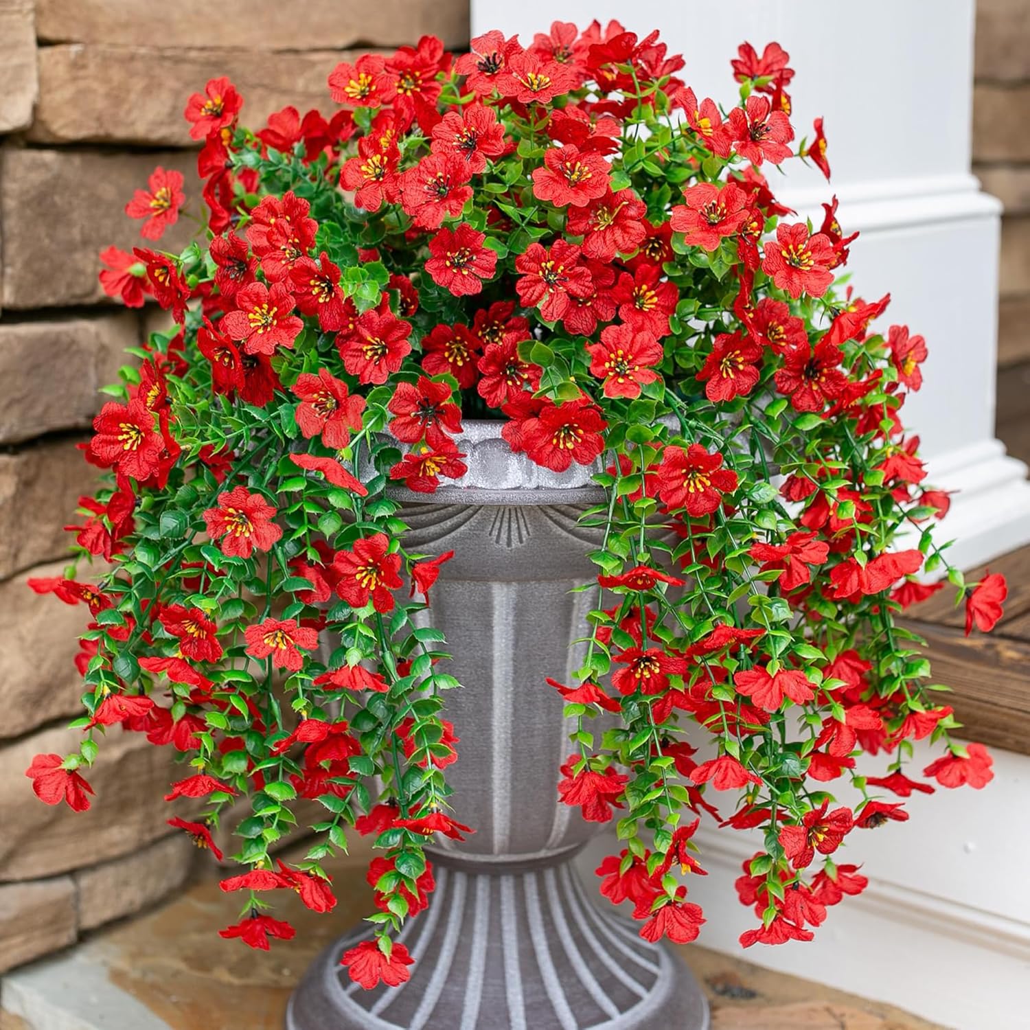 HyeFlora Artificial Hanging Flowers 2Pcs Red Spring Summer Decor