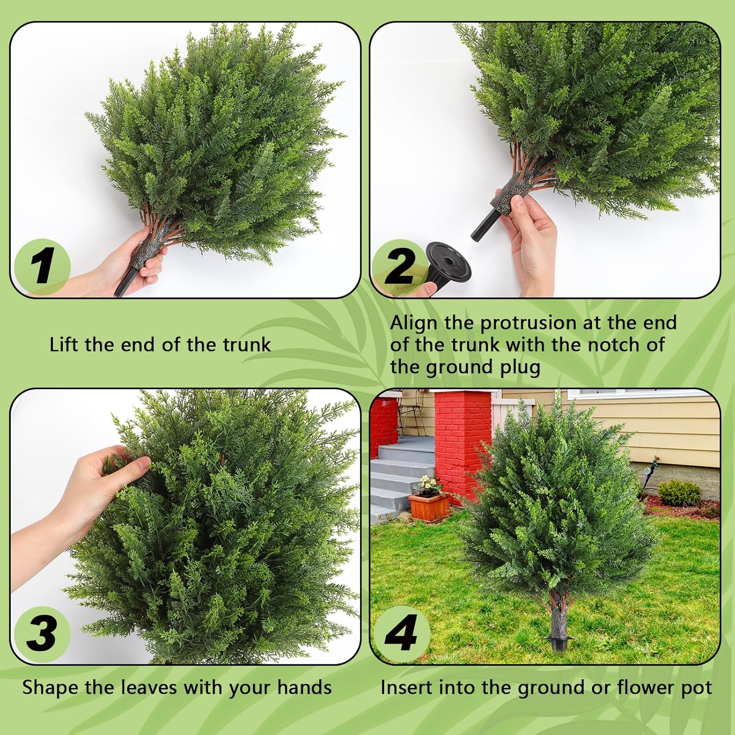 4 Pcs 21 Inch Artificial Cedar Topiary Trees with Ground Spike