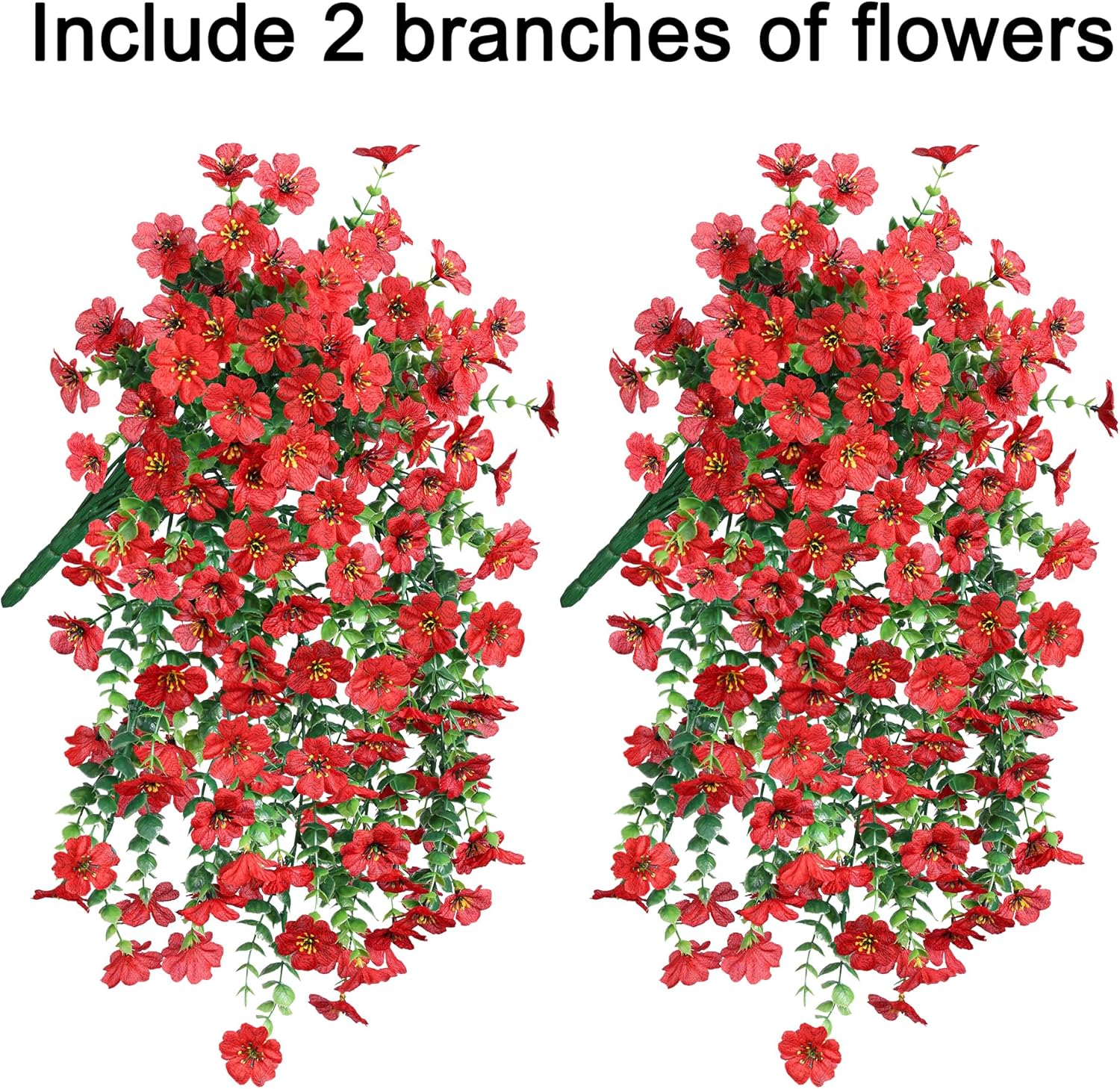 HyeFlora Artificial Hanging Flowers 2Pcs Red Spring Summer Decor
