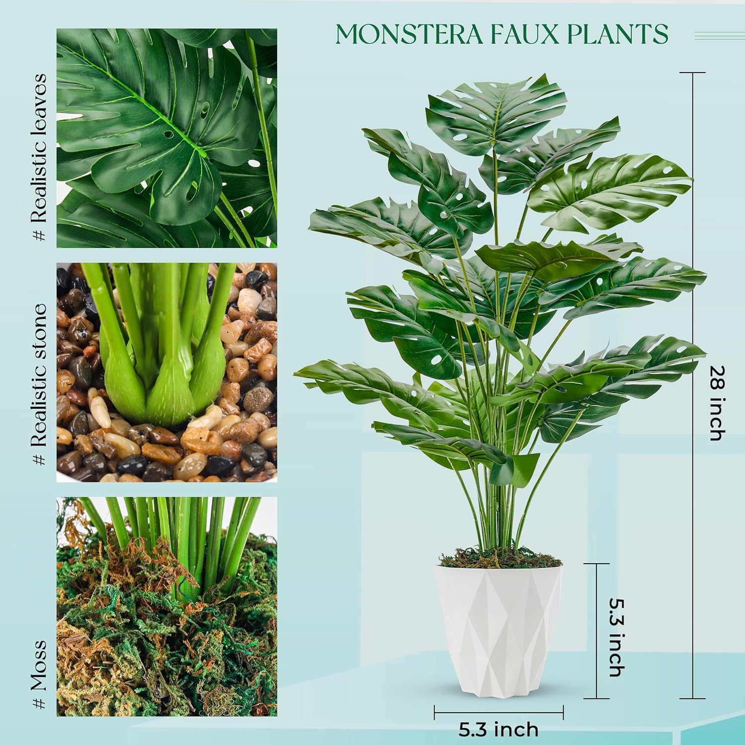 Der Rose 28 Inch Artificial Monstera Plant with White Pot
