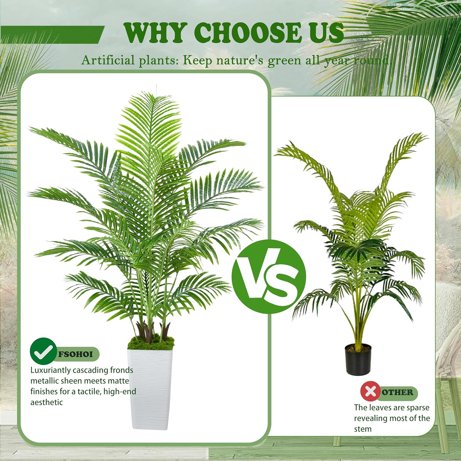 White Tall Planter Artificial Palm Tree with Artificial Silk Leaves