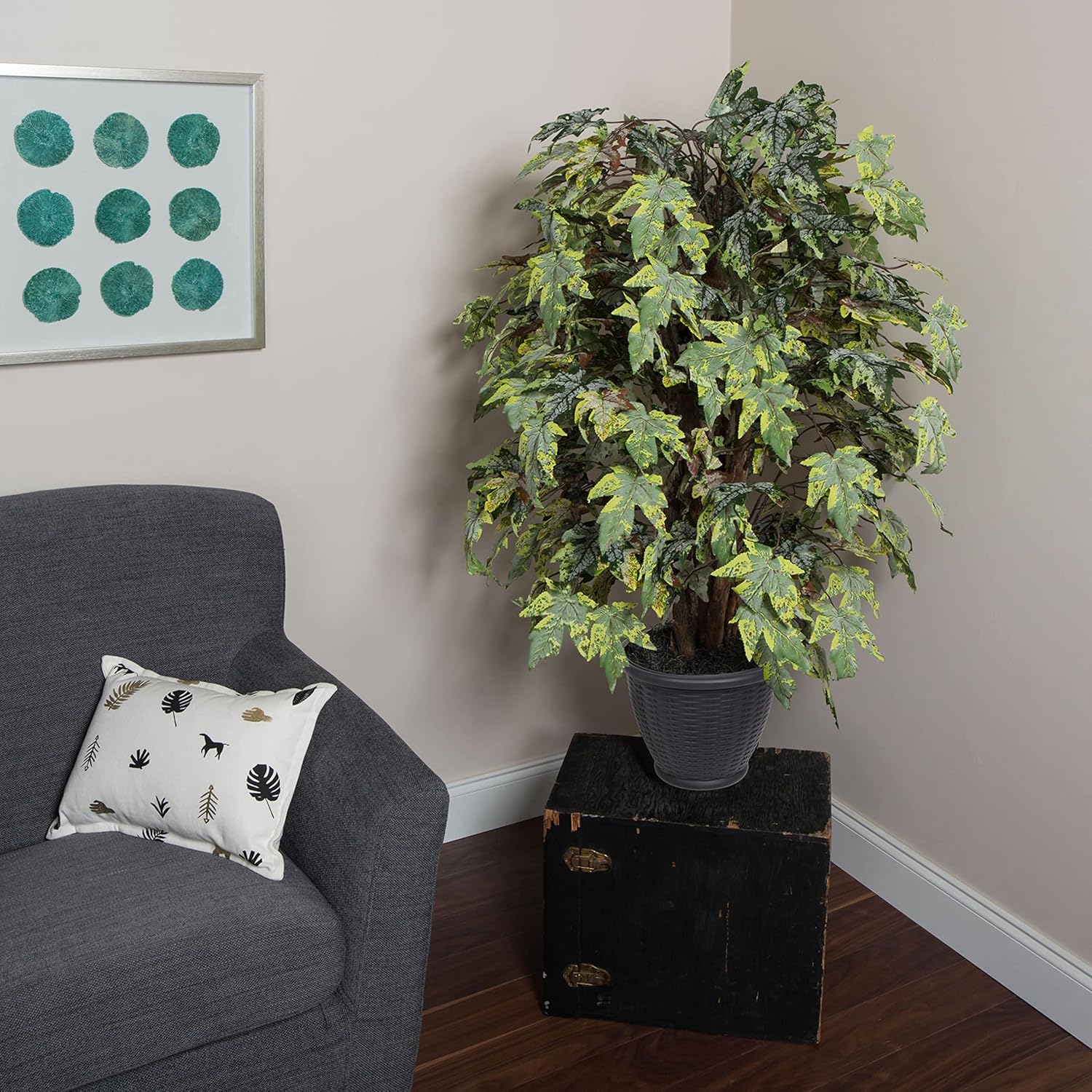 Vickerman 4 Foot Frosted Maple Artificial Bush with Gray Container