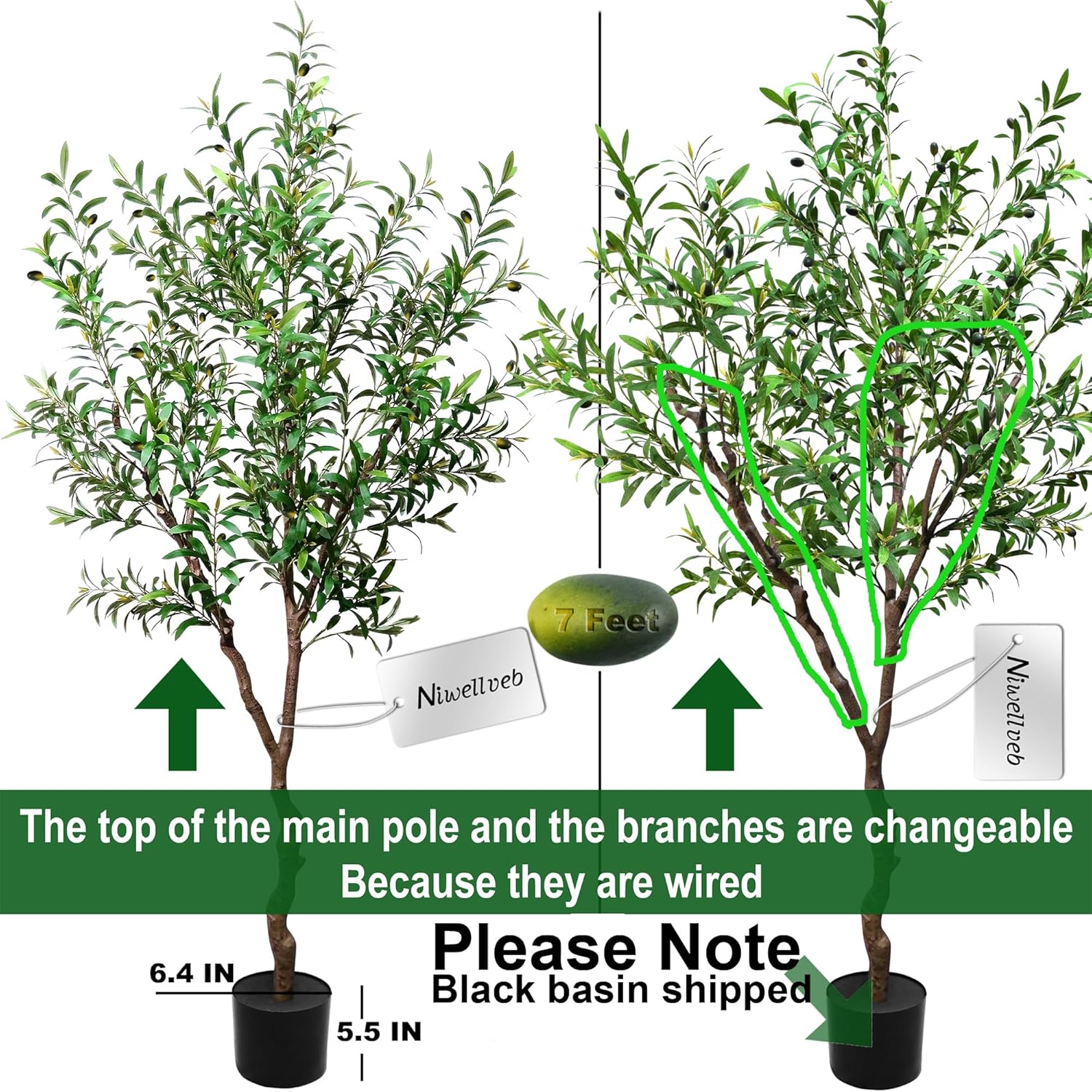 Niwellveb 7 Feet Artificial Olive Tree with Realistic Fruits