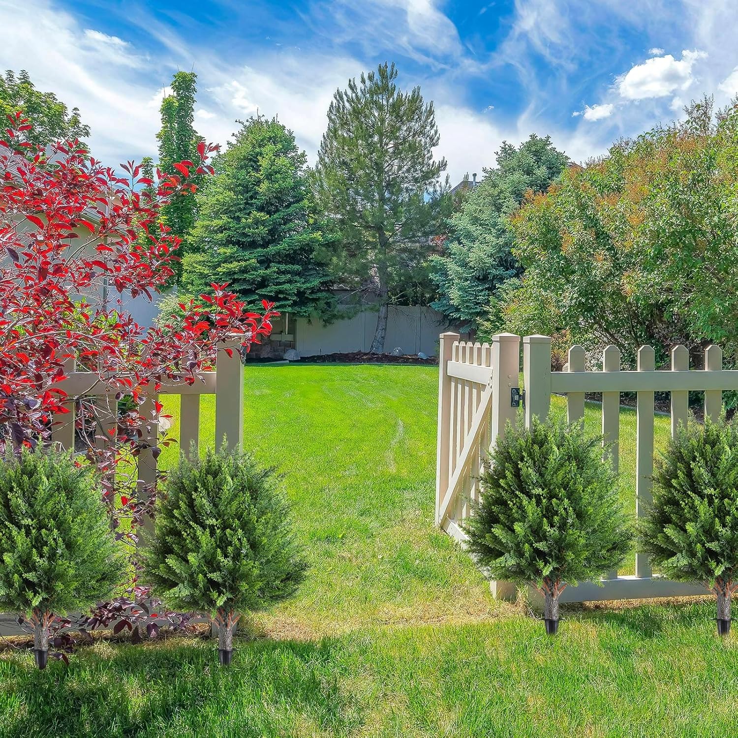4 Pcs 21 Inch Artificial Cedar Topiary Trees with Ground Spike