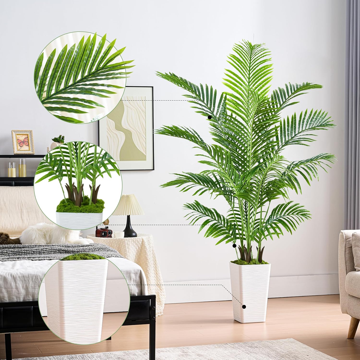White Tall Planter Artificial Palm Tree with Artificial Silk Leaves