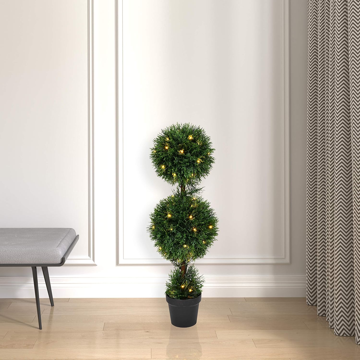 Vickerman 3 Foot Tall Artificial Cedar Topiary Pre-Lit Double Ball Tree