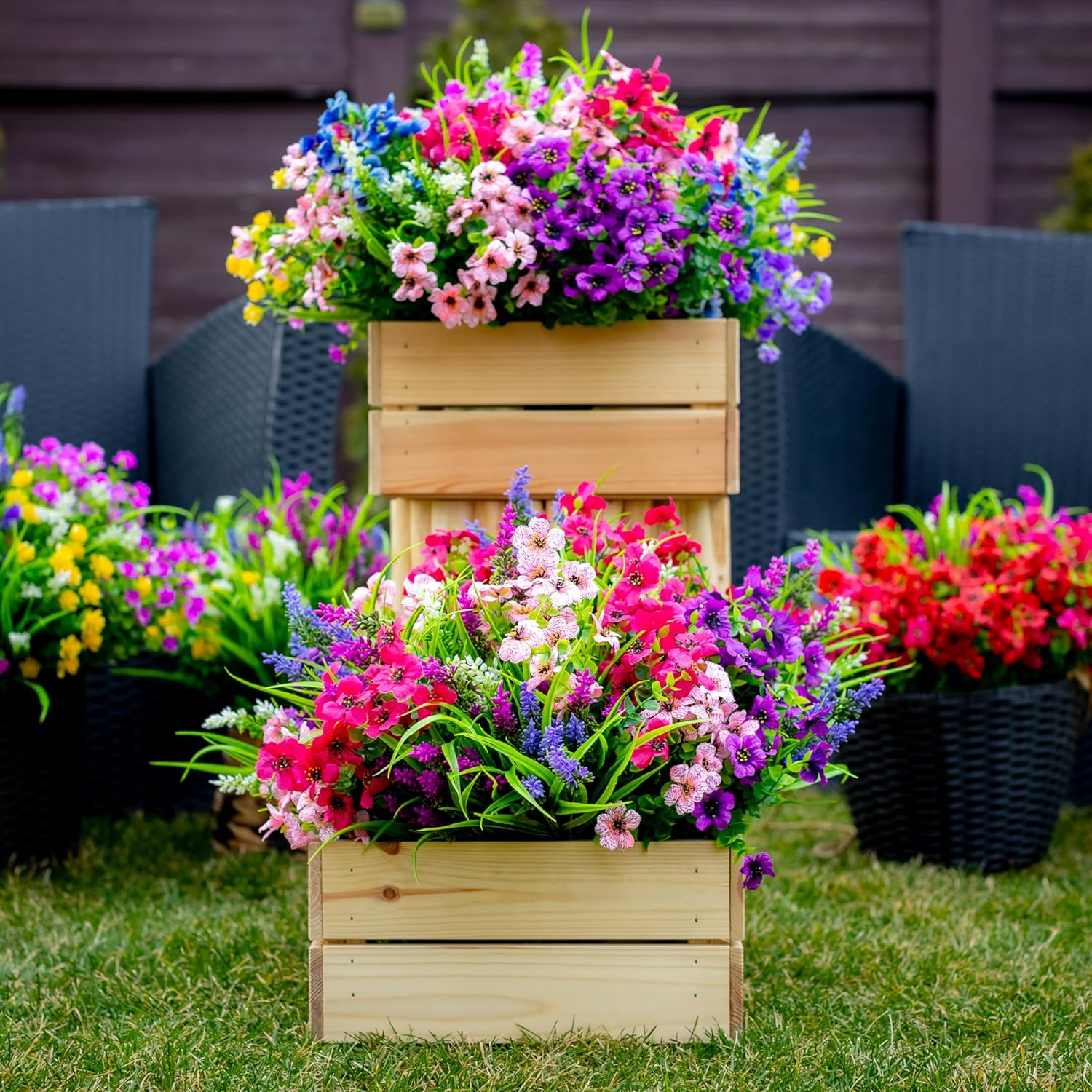 AXYLEX Artificial Flowers Outdoor Set 16 Bundles UV Resistant