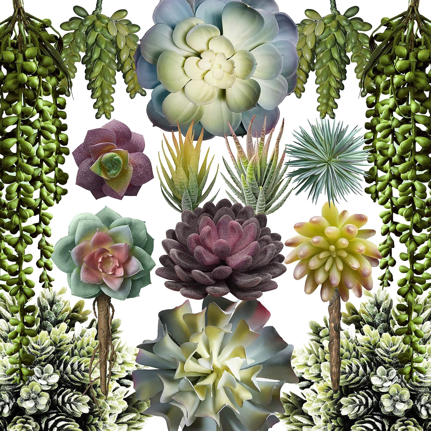 Artificial Succulents 15-Pack - Premium Faux Cactus Plants